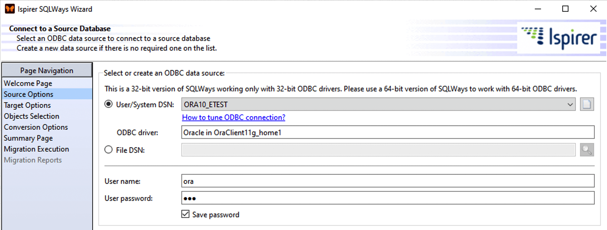 Connect to a source database