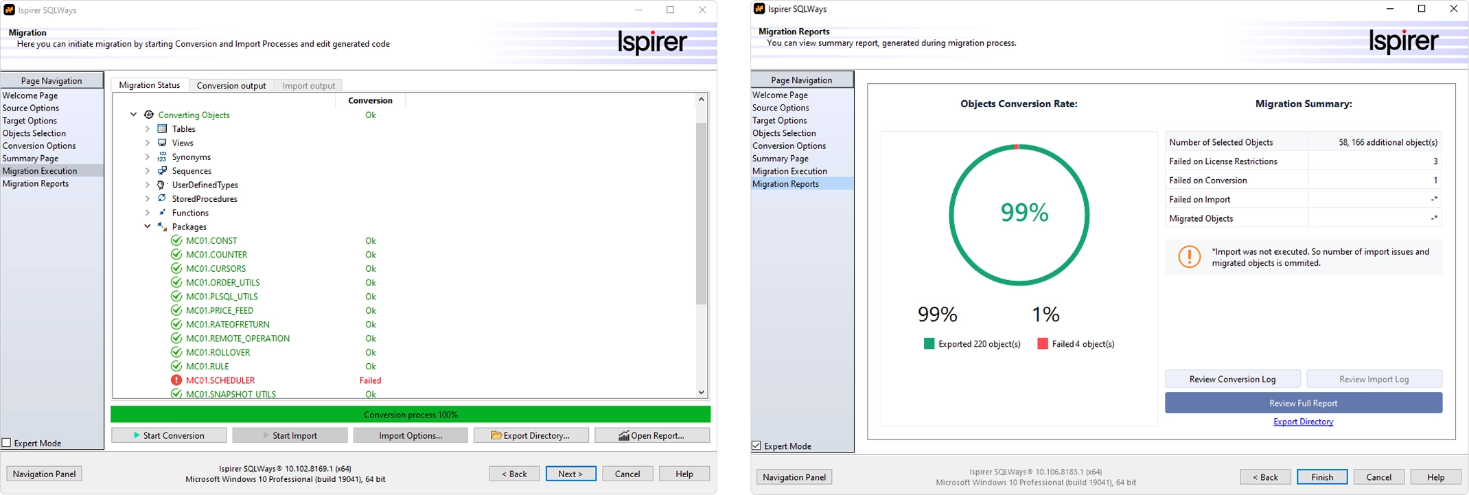 SQLWays execution result
